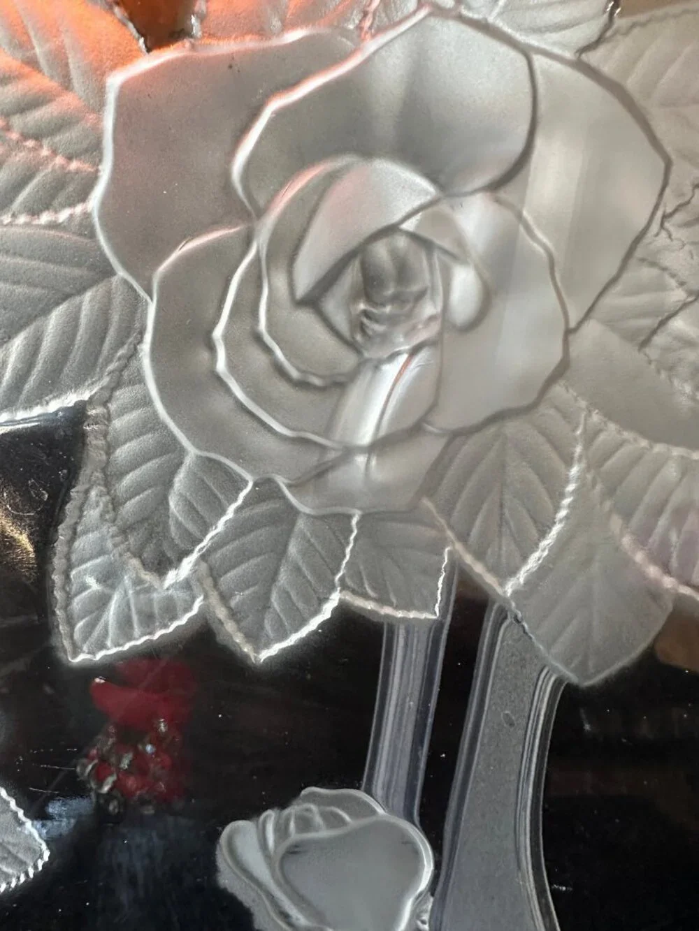Vintage Mikasa Raised Rose Glass Platter Frosted Floral Tray Footed Snack Bowl